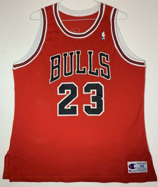 Authentic Michael Jordan Champion Chicago Bulls Red Nba Jersey Size 48 Xl