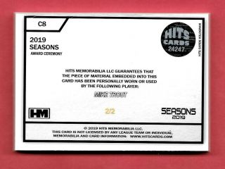 2019 Mike Trout Hits Memorabilia Seasons Award Relic 2/2 - Los Angeles Angels 2