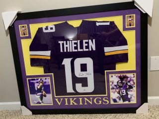 Adam Thielen Signed Minnesota Vikings 35x43 Custom Framed Jersey (beckett)