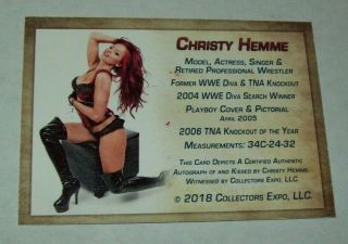 2018 Collectors Expo WWE Diva Christy Hemme Autographed Kiss Print Card 2