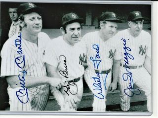 5x7 Photo Of Mantle,  Berra,  Ford,  Dimaggio,  Live Ink Signed In Plastic Holder