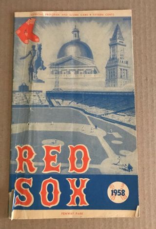 Boston Red Sox Program Score Card 1958