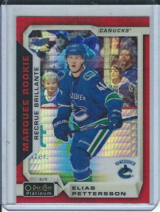 2018 - 19 Ud O - Pee - Chee Platinum Marquee Rookie Red Prism 88/199 Elias Pettersson