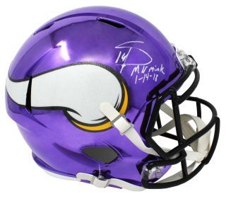 Stefon Diggs Signed Vikings Chrome Riddell Full - Size Helmet W/mn Miracle 1 - 14 - 18