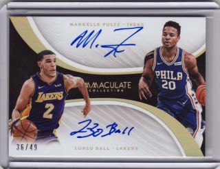 2017 - 18 Immaculate Dual Rookie Auto Markelle Fultz Lonzo Ball 36/49