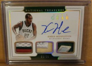 2016 - 17 Khris Middleton National Treasures Game Gear Auto 3x Patch 06 /25 Nt