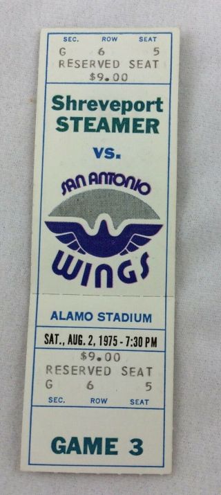 Wfl 1975 08/02 Shreveport Steamer At San Antonio Wings Football Full Ticket