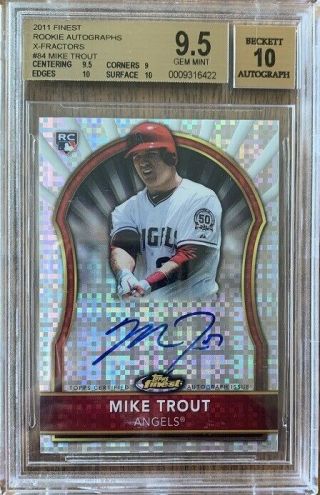 2011 Topps Finest Xfactor Mike Trout Rookie Auto 162/299 Bgs 9.  5/10 Gem