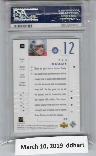 2000 SP Authentic Tom Brady ROOKIE RC /1250 118 PSA 9 2