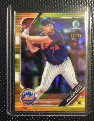 Bowman 2019 Peter Alonso Canary Gold Refractor 30/75 Rookie Card Mets Mvp Roy