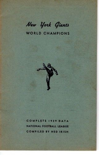 Rare 1939 York Football Giants Media Guide By Ned Irish - World Champions
