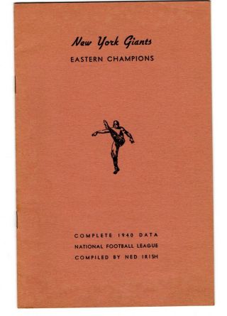 Rare 1940 York Football Giants Media Guide By Ned Irish - - Eastern Champions