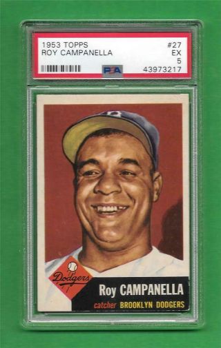 1953 Topps 27 Roy Campanella Psa Ex 5 Brooklyn Dodgers Old Baseball Card