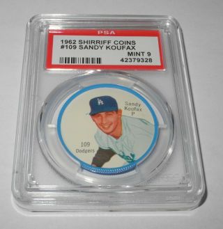1962 Shirriff Canadian Baseball Coin 109 Sandy Koufax La Dodgers Salada Psa 9