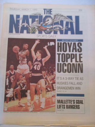 The National Sports Daily Newspaper Georgetown Beats Uconn Ncaa Hoops 3/1 1990