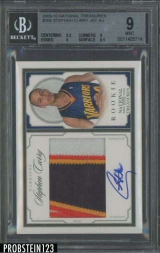 2009 - 10 National Treasures Stephen Curry Rpa Rc Rookie Patch Auto 16/99 Bgs 9