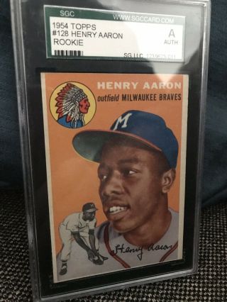 1954 Topps Hank Aaron Milwaukee Braves 128 Rookie Baseball Card - Sgc Auth