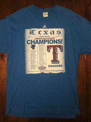 Official Majestic 2011 Texas Rangers World Series Roster T - Shirt Large L Blue