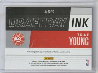 Trae Young 2018 - 19 Panini Absolute Draft Day Ink Rookie RC Auto 096/125 Hawks 2