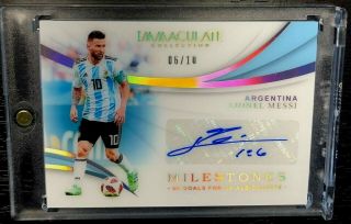 6/10 Lionel Messi 2018 - 19 Immaculate Soccer Milestones Acetate Autograph Auto