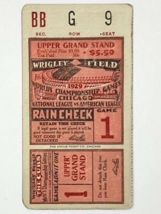 1929 Wrigley Field World Series Ticket Stub Chicago Cubs Game 1
