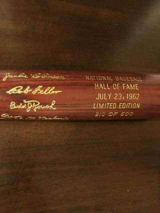 1962 Baseball Hall Of Fame Commemorative Bat Jackie Robinson Bob Feller E.  Roush