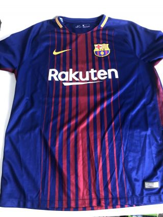Nike Dri - Fit 2017 Blue Fcb Barcelona Rakuten Soccer Jersey Large