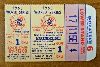 Sandy Koufax 15 Strikeouts 1963 World Series Game 1 Ticket Stub