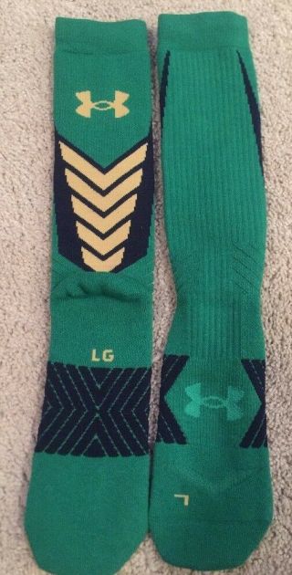 2015 Team Issued Notre Dame Football Under Armour Shamrock Series Socks Large