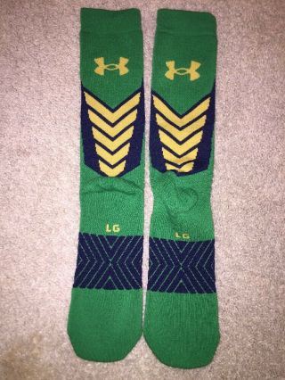 2015 TEAM ISSUED NOTRE DAME FOOTBALL UNDER ARMOUR SHAMROCK SERIES SOCKS LARGE 5