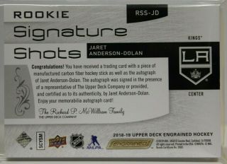 2018 - 19 Upper Deck Engrained Rookie Signature Shots Jaret Anderson - Dolan 90/249 2