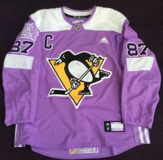 Sidney Crosby Hockey Fights Cancer Pittsburgh Penguins Game Worn Warm - Up Jersey