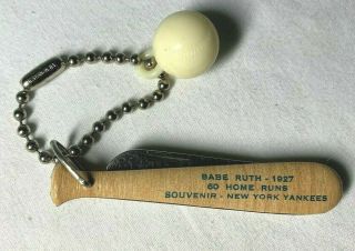 Rare 1927 Babe Ruth 60 Home Runs Baseball Pocket Knife W/ Key Chain