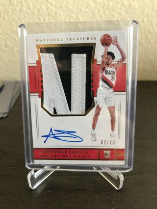 2018 - 19 National Treasures Gold Rc Rookie Patch Auto Rpa Anfernee Simons 02/10