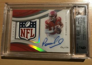 2018 Patrick Mahomes Immaculate Auto Nfl Shield 1/1 Bgs 9 Chiefs