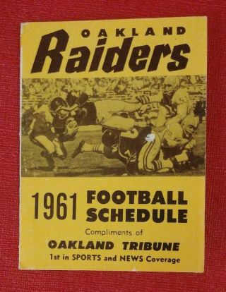 1961 Oakland Raiders Oakland Tribune Football Schedule Very Rare