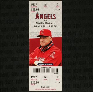 Mike Trout Rookie Mlb Debut 7/8/11 Angels 2011 Full Game Ticket