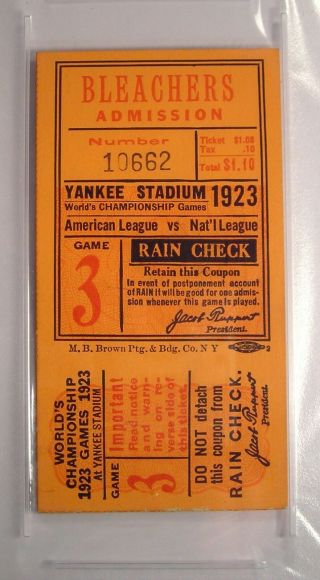 1923 World Series Game 3 Ticket Stub (Yankees,  Giants,  Stengal HR) - PSA NM 7 3