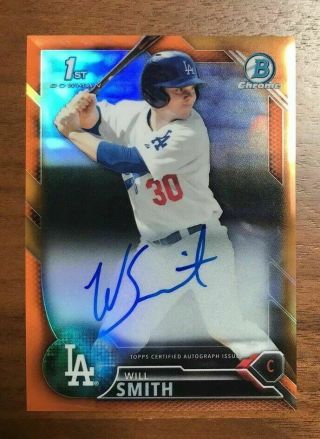 Will Smith 2016 Bowman Chrome Orange Refractor Auto Jersey 16/25 Dodgers Rc