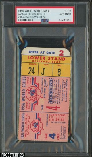 1956 World Series Game 4 Ticket Stub Psa Authentic Mickey Mantle