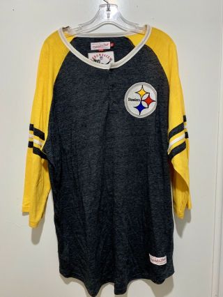 Mitchell Ness Throwback Pittsburgh Steelers 3/4 Long Sleeve Shirt Size 2xl Xxl