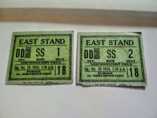 Purdue Vs Northwestern.  Oct 18 1924.  Ticket Stubs East Stand No.  1 And 2