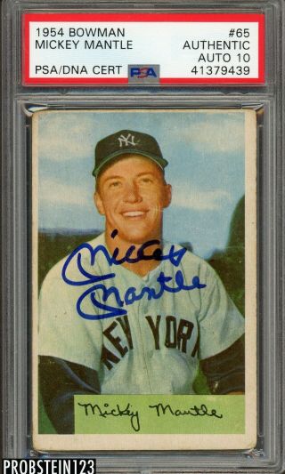 1954 Bowman 65 Mickey Mantle Yankees Hof Signed Auto Psa/dna Psa 10 High End