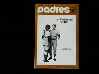 1971 San Diego Padres Baseball Program Vs Cincinnati Reds " The Hit King "