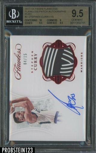2017 - 18 Flawless Ruby Stephen Curry Warriors Logo Patch Auto 4/15 Bgs 9.  5 Pop 1