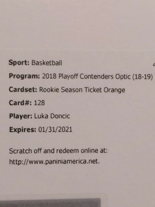 2018 - 19 Contenders Optic Luka Doncic Orange Prizm Rookie Ticket Auto /25