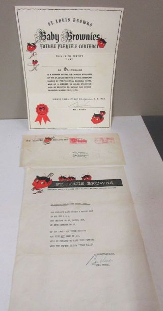 1952 St Louis Browns Letter And Future Contract & Envelope Bill Veeck Signature