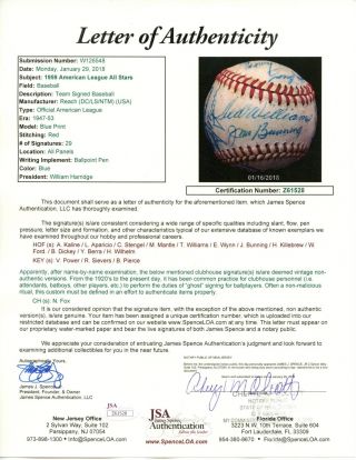 Fine 1959 American League All Star Signed Ball w/ Mickey Mantle Ted Williams JSA 7
