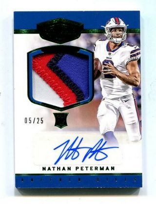Nathan Peterman 2017 Panini Plates Patches 202 Green 4 Color Auto Bills 47340