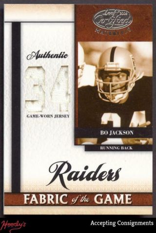 2008 Leaf Certified Materials Fotg Bo Jackson Game Worn Jersey Relic /34 Raiders